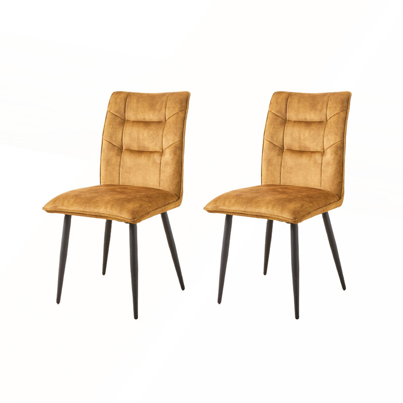 Ensemble 2 pièces de chaises de salle à manger Modern Velvet avec sièges rembourrés et cadres en fer robuste, Jaune