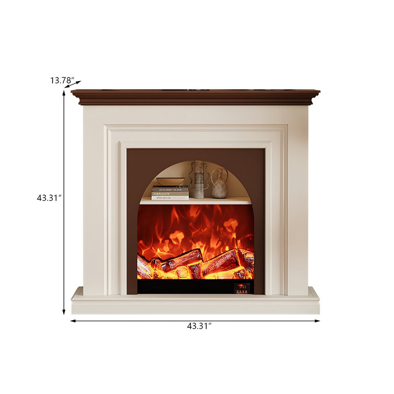 Foyer électrique 43,31 "de style crème moderne et minimaliste avec fausses flammes DEL simulées réalistes