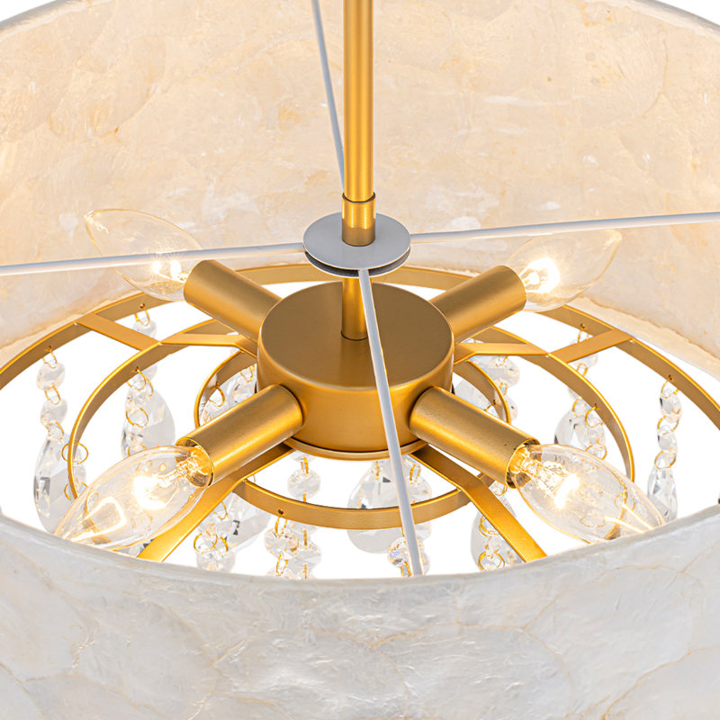 4 - Light Coastal Style Capiz Shell Crystal Drum Chandelier