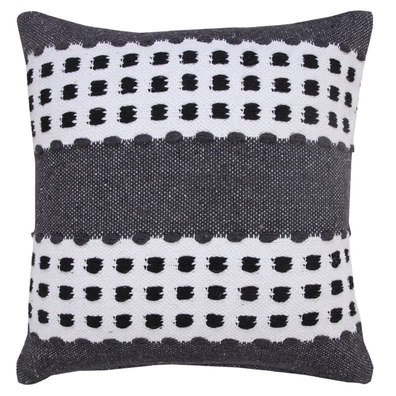 Coussin décoratif à rayures 100% coton Everyday, Gris / blanc, Housse de coussin seulement - sans coussin