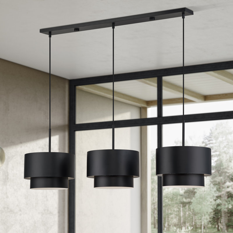 Très grand lustre linéaire noir à 3 lumières Ordaz, Noir mat