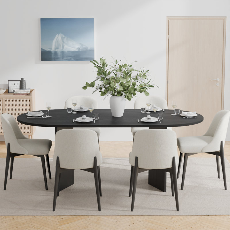 Double Pedestal Dining Table Sets With 2 Upholstered Dining Chairs, Black