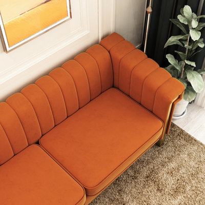 3 With Velvet Upholstery: Luxurious Touch, High Rebound Foam Cushions, Removable For Cleanliness, Stable Metal Construction, Fashionable Look Orange Soft Texture, Comfort Detachable Cleaning, Frame,