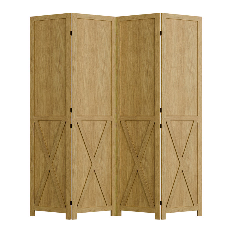 Solid Wood Folding Room Divider, 66.90" H x 63" W x 0.75" D, 4, Natural