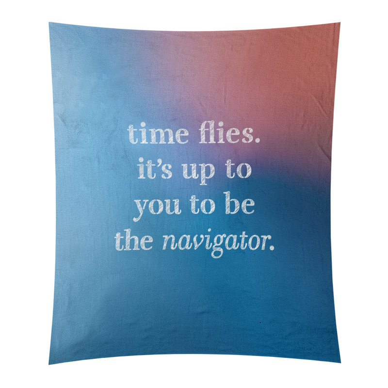 Tapisserie quote-quote time à l’écriture en polyester, H 80 po x l 68 po, Bleu / Rose