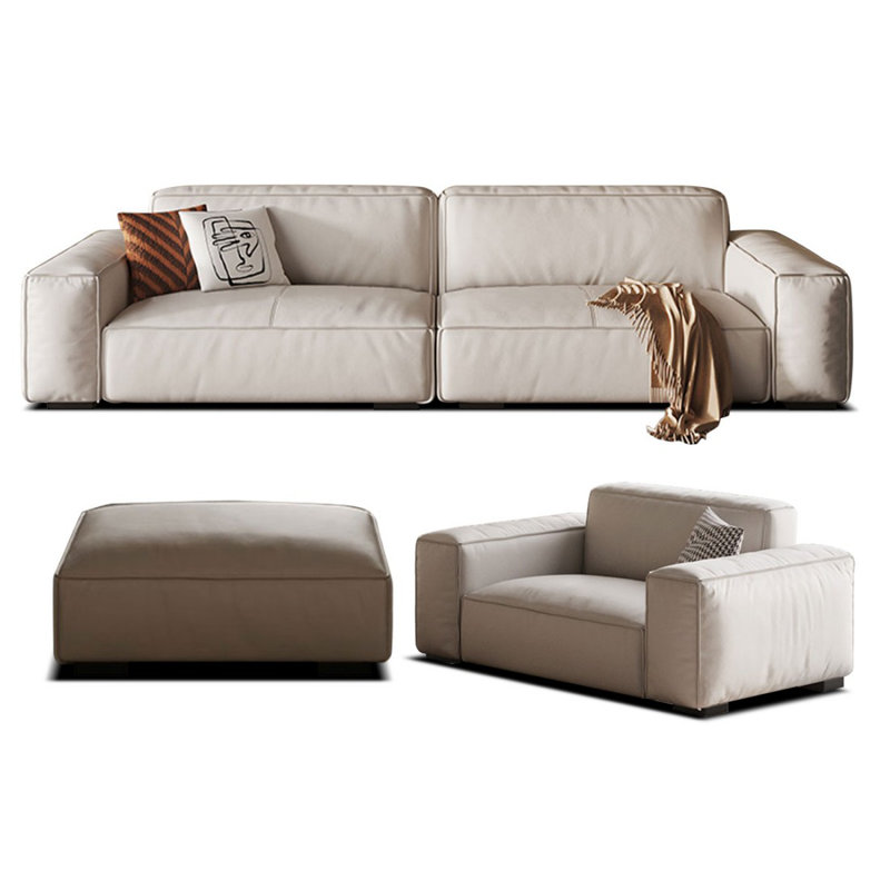 Ensemble de salon 3 pièces en cuir véritable blanc