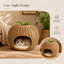 Lit-grotte pour chat en osier en forme de pomme en osier - nid de chat d'intérieur semi-fermé tissé à la main toutes saisons