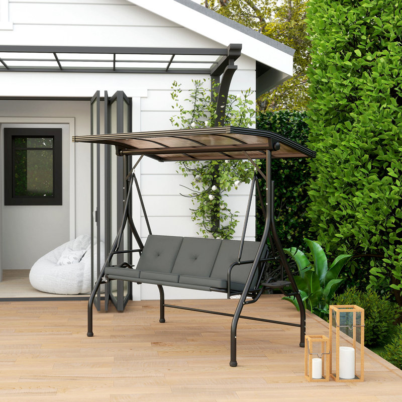 3 Person Porch Swing with Canopy, Dark Gray