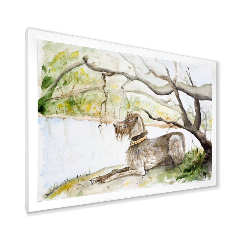 German Wirehaired Pointer - Peinture sur toile, H 34 po x l 44 po, Toile blanche avec cadre d'angle fermé