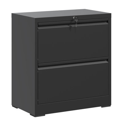 2 Drawer Lateral File Cabinet With Lock, Metal Lateral Filing Cabinet For Home Office, Steel Wide Horizontal Filing Cabinets For Letter/Legal/A4/F4 Hanging Files (Black)