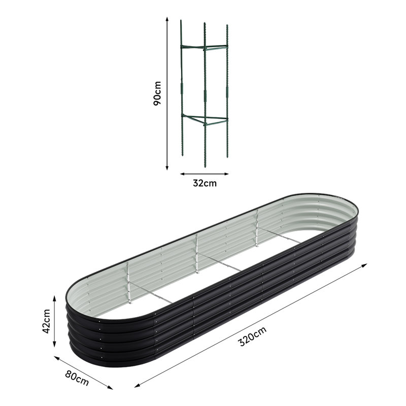 Metal Raised Garden Bed, Black, 42cm H x 320cm W x 80cm D