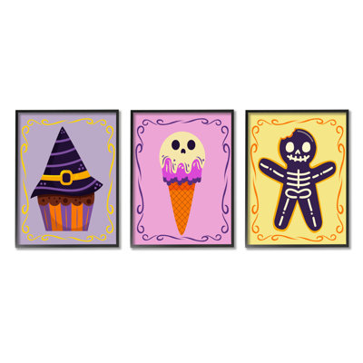 Ensemble de 3 reproductions d'art sur toile Stupell Industries Varied Halloween Desserts par Lil 'Rue