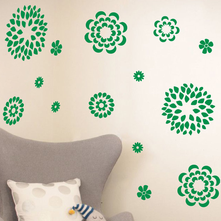 Adhésif décoratif motif floral, H 19 po x l 24 po x P 0,01 po, Vert clair