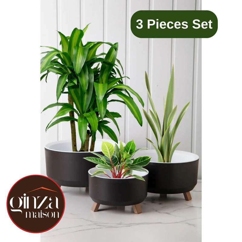 Ensemble de 3 pots à fleurs en plastique pour plantes avec trou de drainage Ginza Maison , Noir