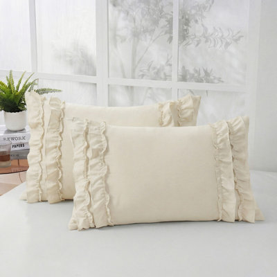 Taies d'oreiller à volants crème et blanc, ensemble de taies d'oreiller grand format 2,20 x 30 pouces, ensemble de 2 taies d'oreiller à volants rétro style campagne française, microfibre délavée