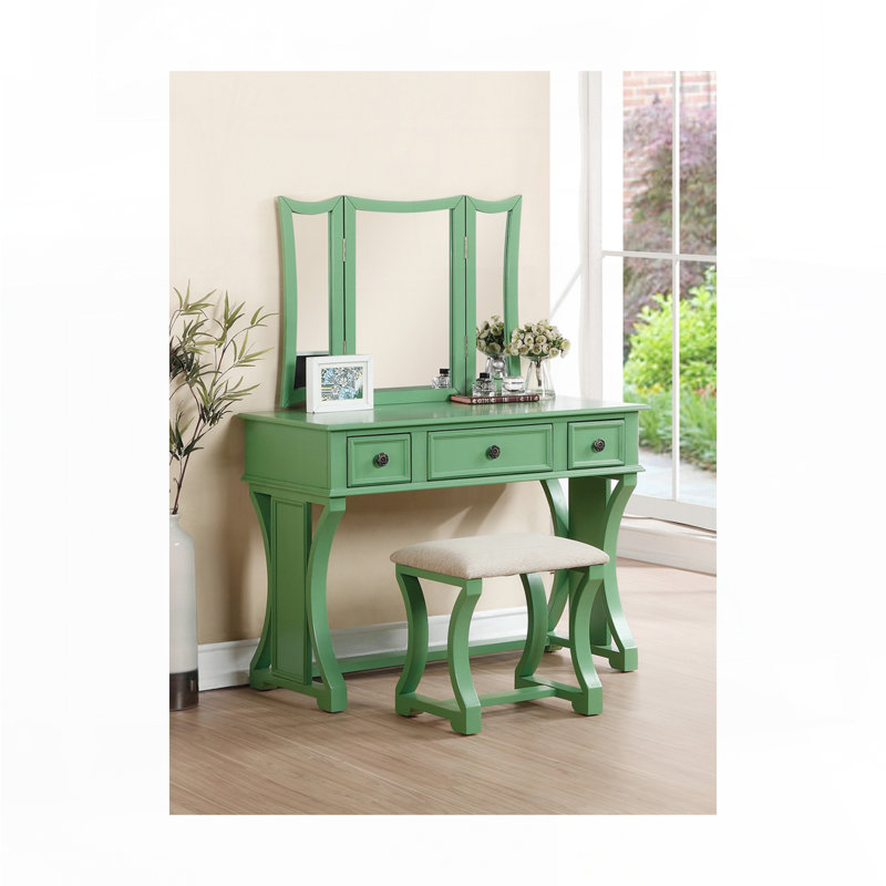 Modern Bedroom Vanity Set, Antique Green