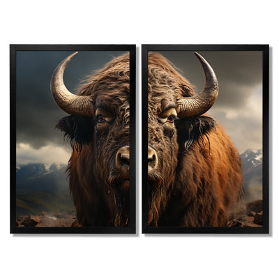 Buffalo Portrait - ensemble de 2 reproductions d'art sur toile de bison, animaux bruns