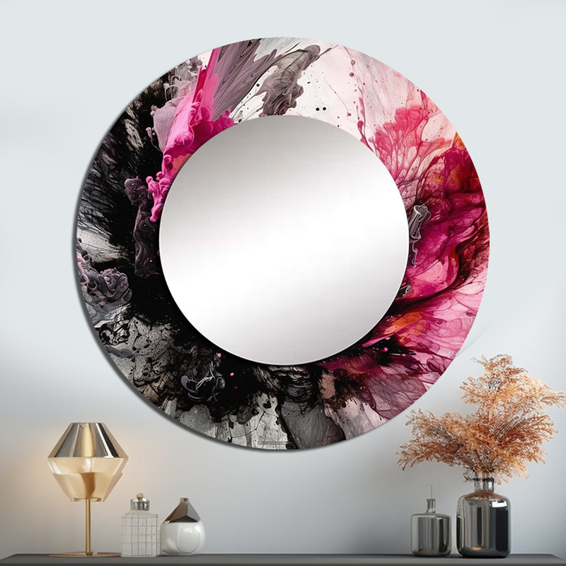 Omiyah noir or marbre Splash V - miroir unique en marbre, grand miroir mural rond noir, impression d'art en métal