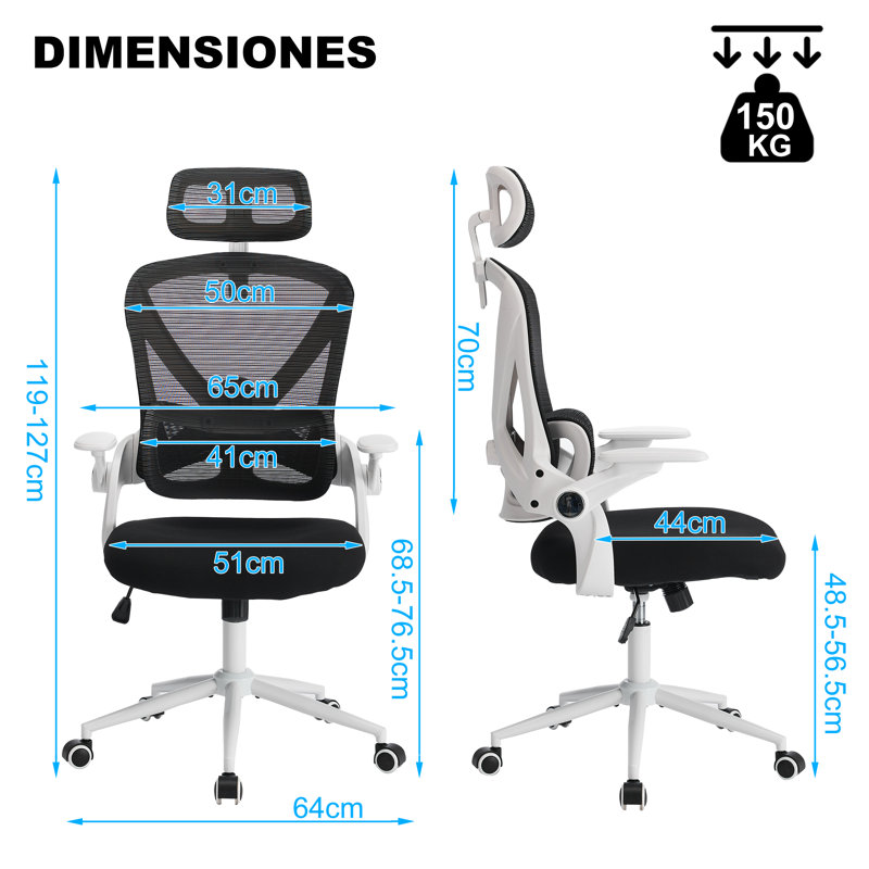 Tarangini Office Chair with Headrest, White, Black