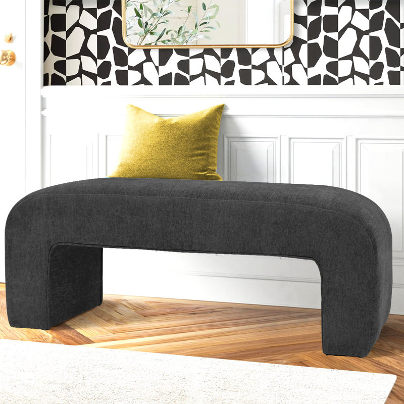 Ichika 47" W Upholstered Bench, Charcoal Chenille
