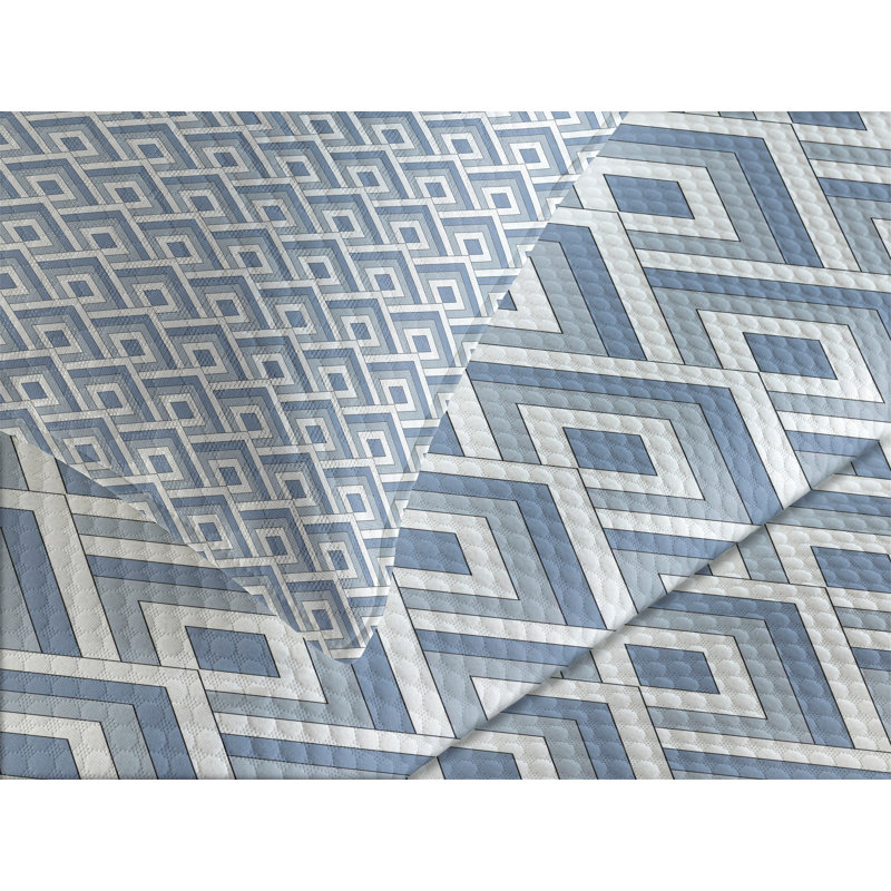 Ambesonne Modern Bedspread Set Diagonal Nested Squares Slate Blue Blue White, King Coverlet/Bedspread + 2 Standard Shams