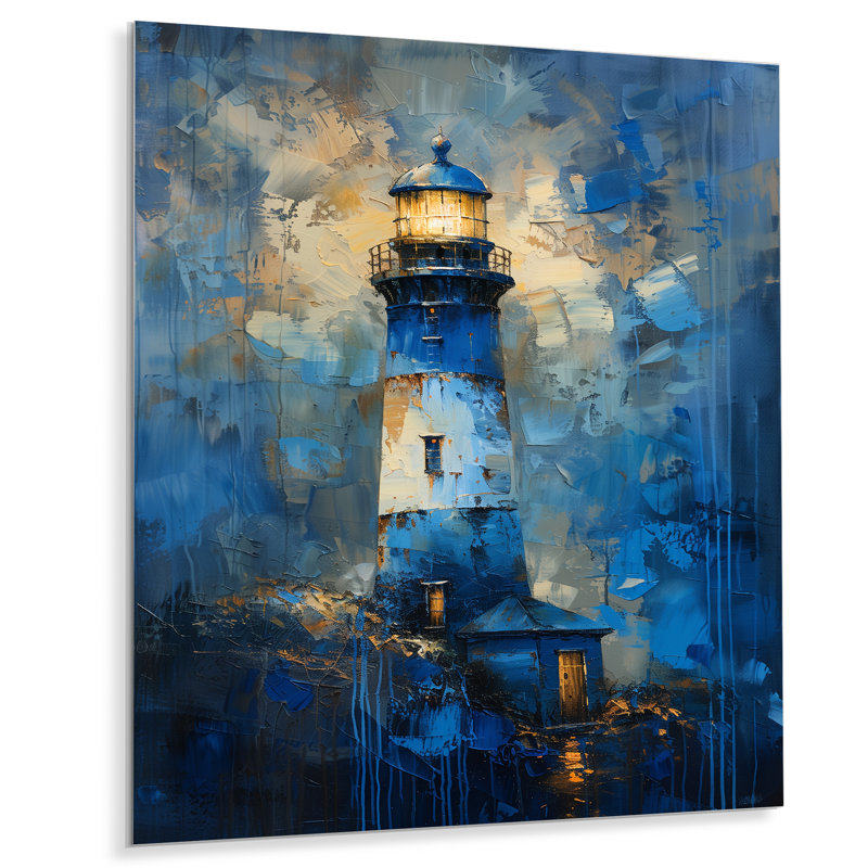 Tempête bleue tour de phare I - impression d'art mural phares, Sans cadre, métal, H 34 po x l 44 po