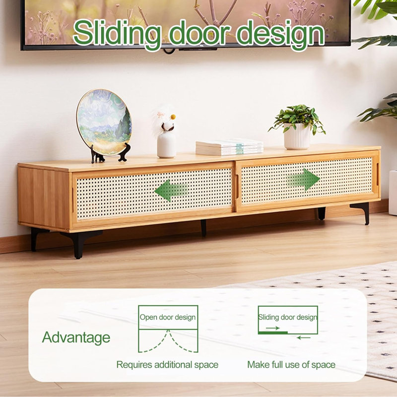 Bamboo TV Stand 2 Doors 63 Inch Color, Brown Wood