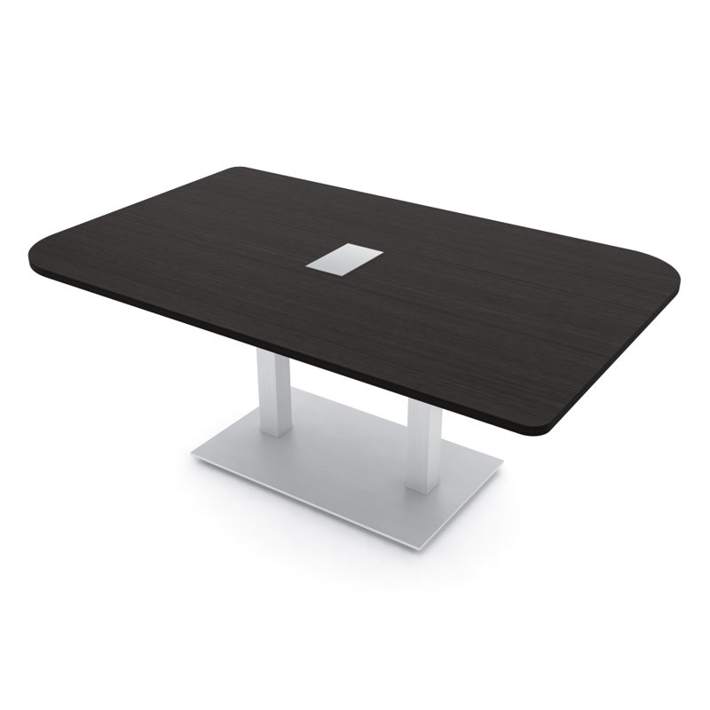 Table de conférence en forme de duo avec base en métal double | Unité électrique, L 72 po x l 48 po, Cyprès noir
