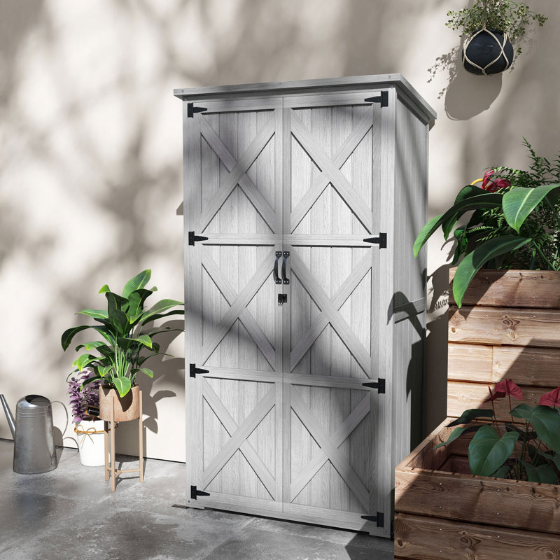 Armoire de rangement extérieure avec toit en asphalte imperméable, bois naturel, Jaune