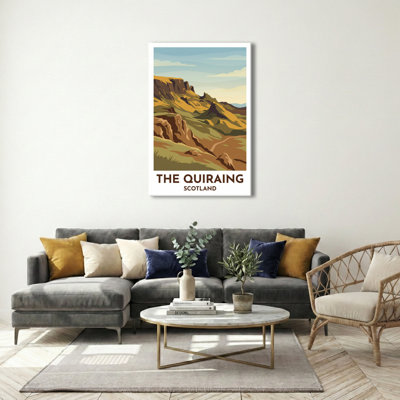 The Quiraing, Scotland - Isle of Skye Travel Poster, Romantic Rugged Cliffs and Winding Trails. Giclee Print on Wrapped Canvas. Wall Art, Home Decor - Natural Landmarks, Scotland 1 Piece Wrapped Canvas Wall Art