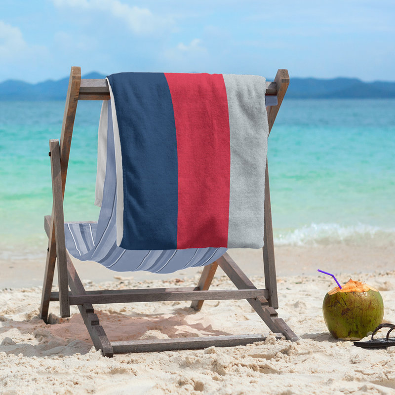 Cotton Blend Lightweight Beach Towel, Navy Blue/Red/Silver