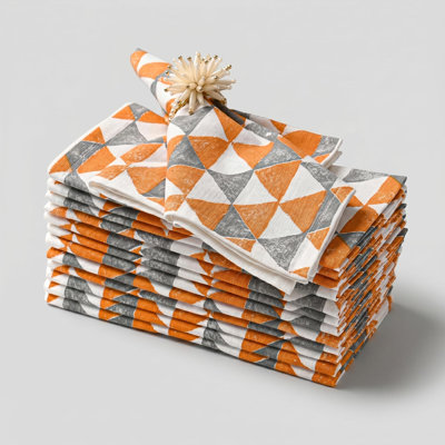  Serviettes en tissu, ensemble de 12 serviettes de table en mélange de lin imprimé de coin d'angle en tissu parfait pour les dîners de fêtes, mariages, Pâques, Pâques, 20 x 20, terre cuite