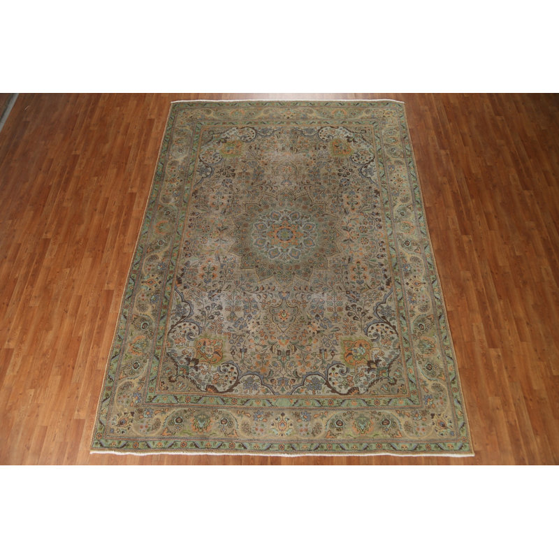 Tapis persan Tabriz patiné délavé surteint 8 x 11