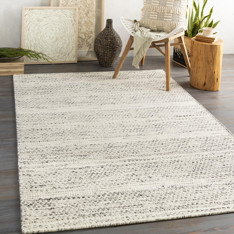 Chevron Flatweave Wool Cream/Black Area Rug, Rectangle 2' x 3'