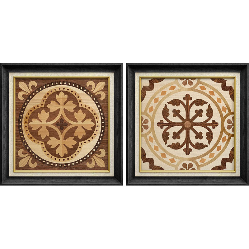 Fleur de lys, tapisserie française, motif classique rétro - ensemble de 2 peintures sur toile encadrées, Noir