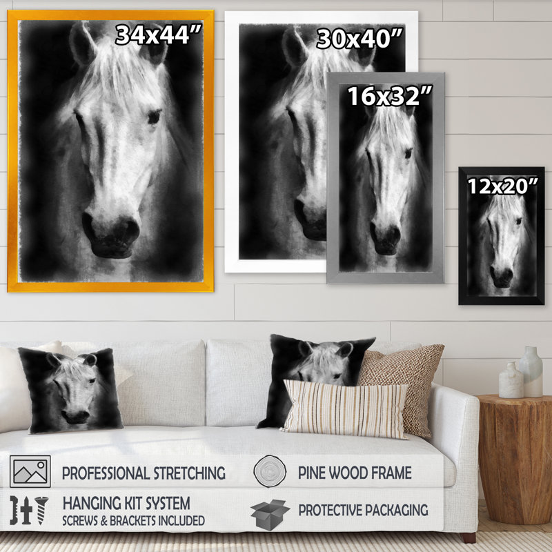Farmhouse Horse I - reproduction d'art sur toile, H 20 po x l 12 po x P 1po, Cadre flottant doré