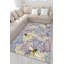 Purple and Blue Toned Floral Themed Bee and Flower Patterned Modern Decorative Rug-1552247710