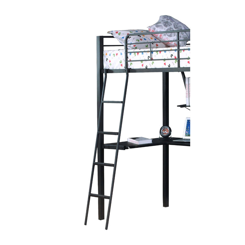 Senon Silver & Black Finish Twin Loft Bed W/Desk