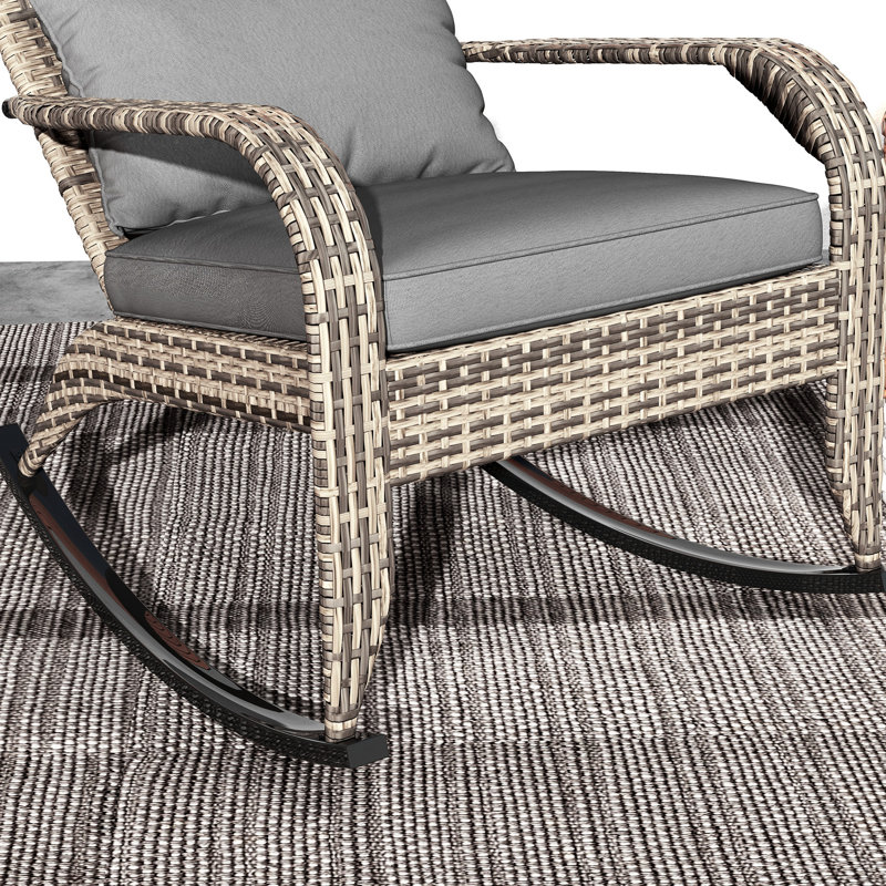 Rocking Chair With High Back, Cushion & Pillow, Gray For Patio, Garden, Porch, Balcony Outdoor Pillow Cushion, Balcony,