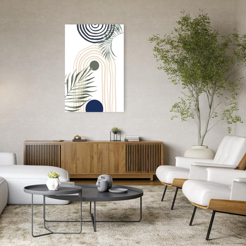 Affiche murale abstraite moderne représentant des palmiers bohèmes dans un paysage naturel., 48" H x 32" W