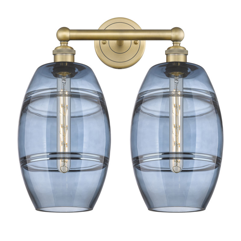 Éclairage pour meuble-lavabo à 2 lumières à intensité variable Kusham, Laiton brossé, Bleu princesse