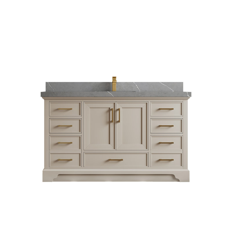 Khiala 60'' Single Bathroom Vanity with Top, Piatra Gray
