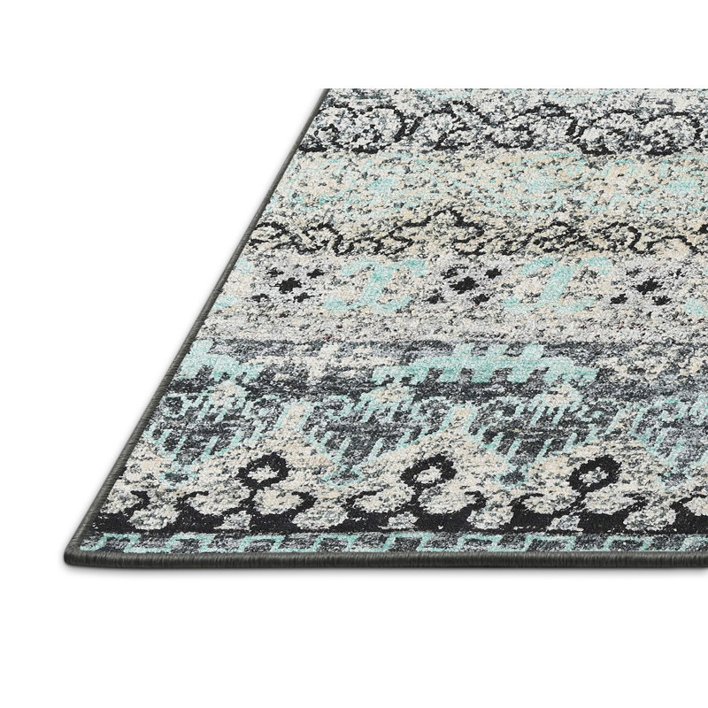 Gris abstrait/noir/Tapis décoratif bleu, Rectangle 3 pi x 5 pi