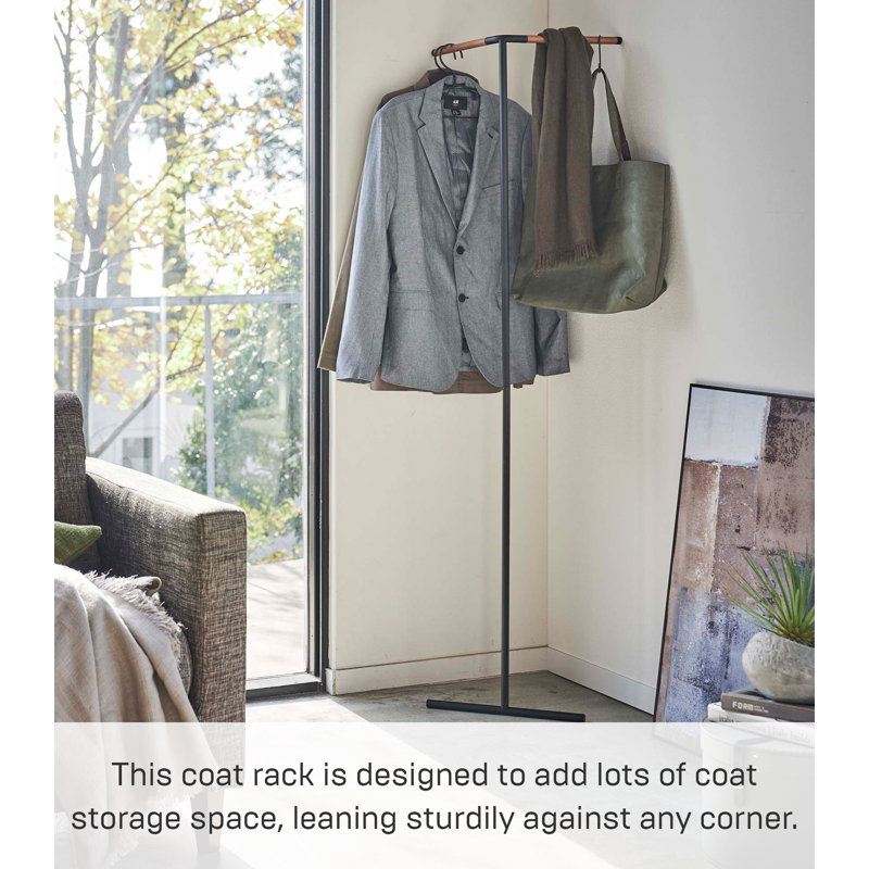Black Steel and Wood Wall Mounted Coat Rack