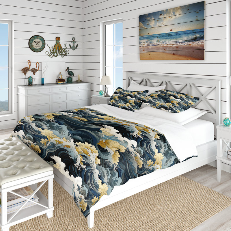 Ensemble de housse de couette Hokusai, Housse de couette simple + 1 taie décorative stan