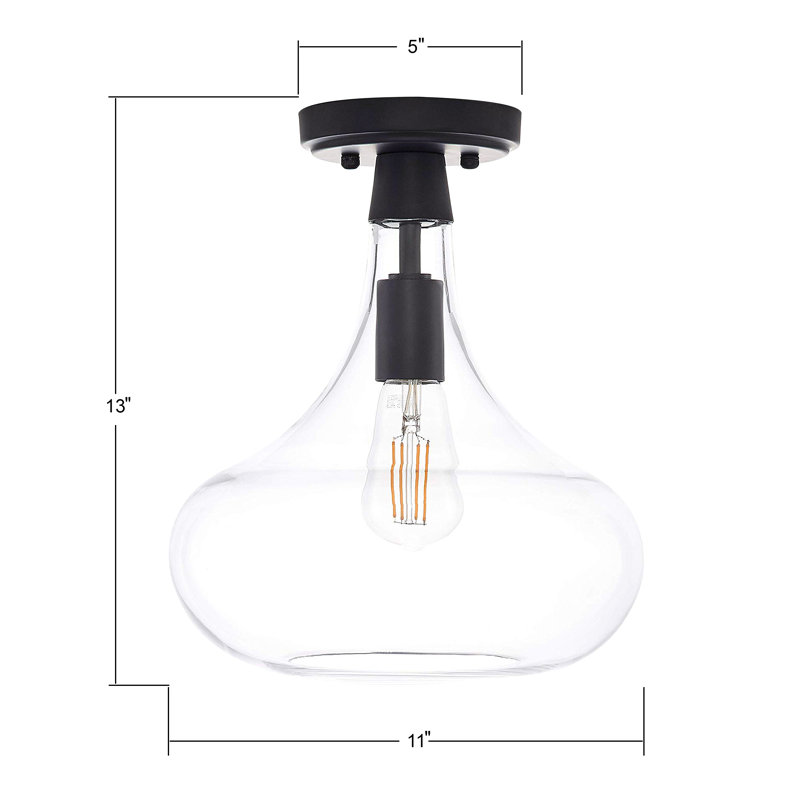 Sanor Glass Semi Flush Mount, Black