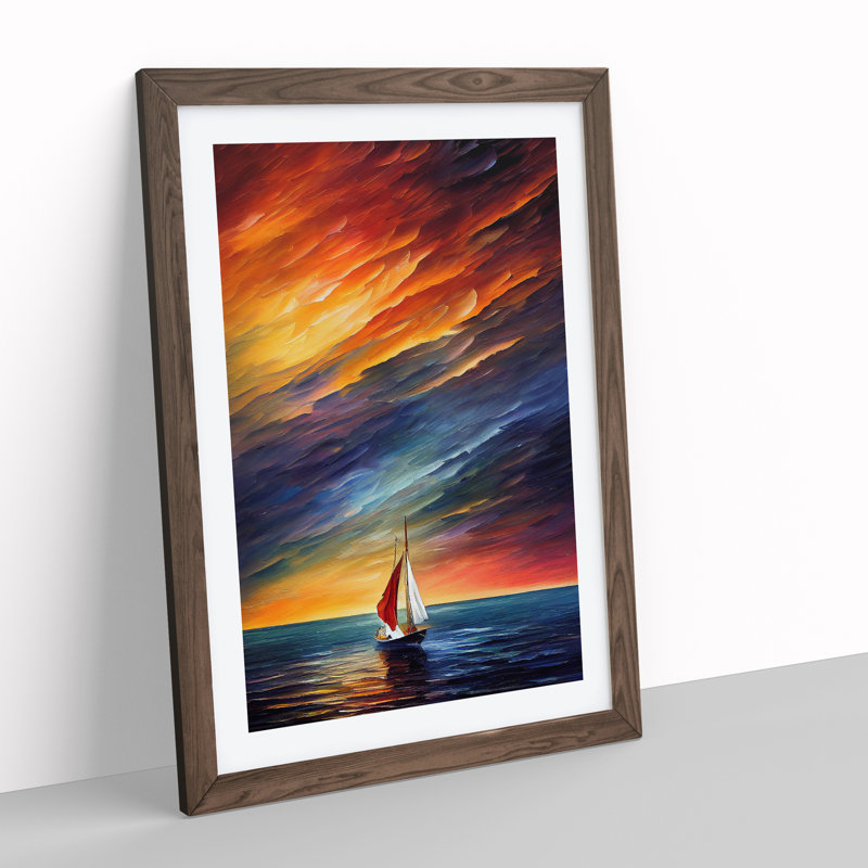 Boat at Sunset No.2 - Wall Art, 48cm H x 36cm W, Walnut Framed, White