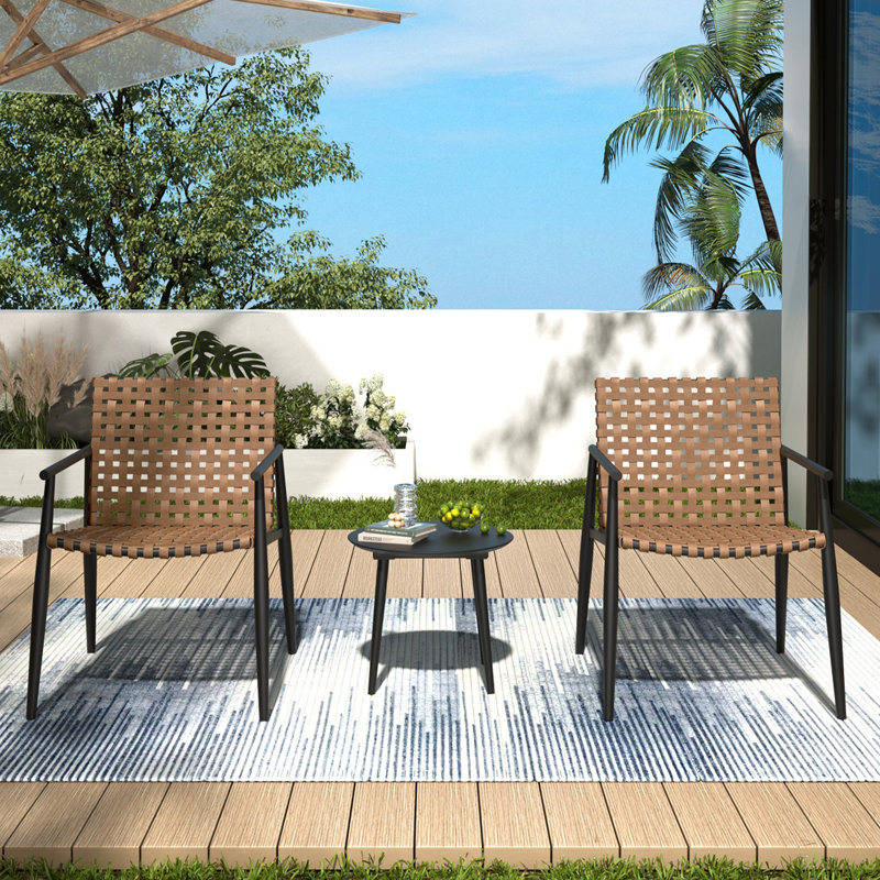 Finkelstein Outdoor 3-Piece PE Rattan Conversation Set With Steel Frame