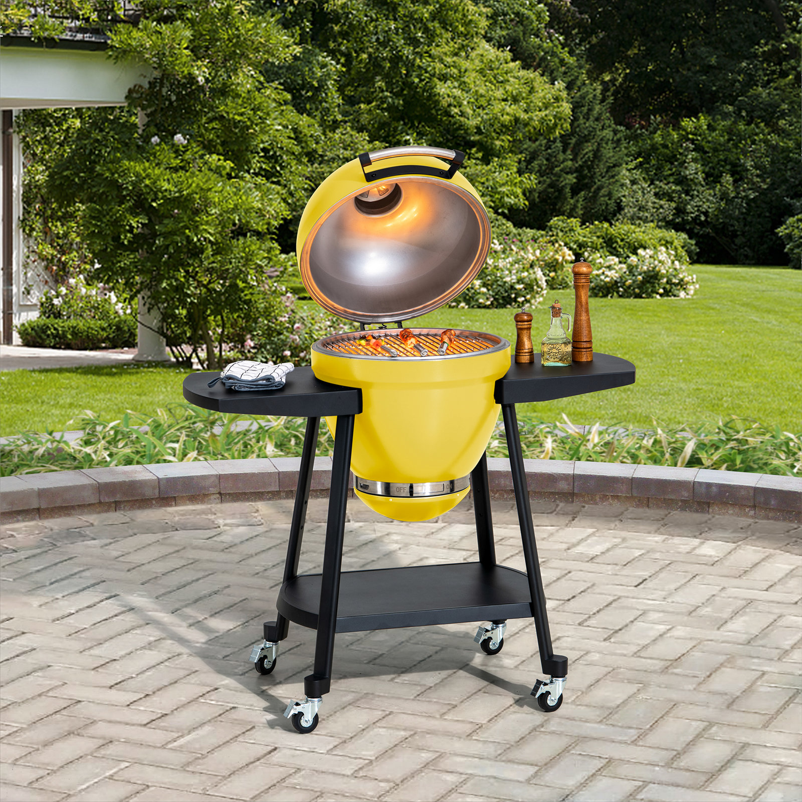 Kamado Grill with Pizza Stone, Yellow