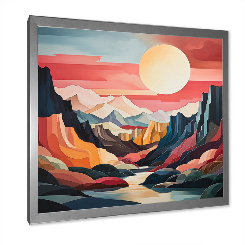 Coral Teal Bold Canyon Landscape II - Abstract Canvas Art Print, H 30 po x l 30 po x P 1 po, Cadre simple argenté